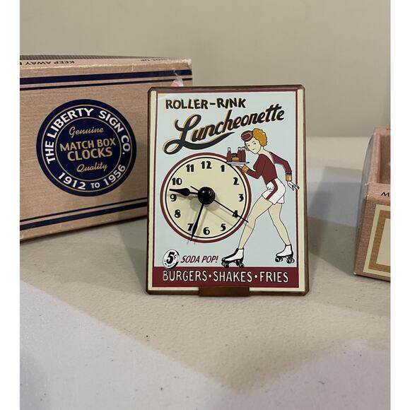 VTG RARE Liberty Sign Match Box Clocks - #40011 Roller Rink, In Box - Picture 2 of 8